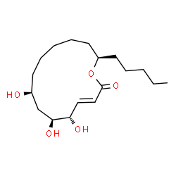 ChemSpider 2D Image | (3E,5S,6S,8S,14R)-5,6,8-Trihydroxy-14-pentyloxacyclotetradec-3-en-2-one | C18H32O5