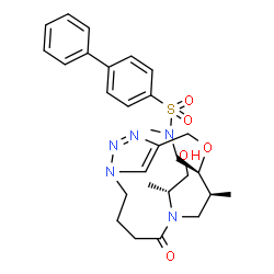 ChemSpider 2D Image | N-{[(8S,9S)-6-[(2R)-1-Hydroxy-2-propanyl]-8-methyl-5-oxo-10-oxa-1,6,13,14-tetraazabicyclo[10.2.1]pentadeca-12(15),13-dien-9-yl]methyl}-N-methyl-4-biphenylsulfonamide | C28H37N5O5S