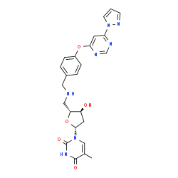 ChemSpider 2D Image | 5'-Deoxy-5'-[(4-{[6-(1H-pyrazol-1-yl)-4-pyrimidinyl]oxy}benzyl)amino]thymidine | C24H25N7O5