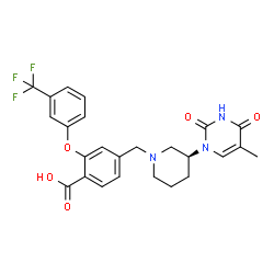ChemSpider 2D Image | 4-{[(3S)-3-(5-Methyl-2,4-dioxo-3,4-dihydro-1(2H)-pyrimidinyl)-1-piperidinyl]methyl}-2-[3-(trifluoromethyl)phenoxy]benzoic acid | C25H24F3N3O5