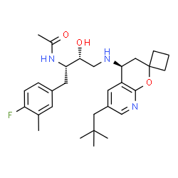 ChemSpider 2D Image | N-[(2S,3R)-4-{[(4'S)-6'-(2,2-Dimethylpropyl)-3',4'-dihydrospiro[cyclobutane-1,2'-pyrano[2,3-b]pyridin]-4'-yl]amino}-1-(4-fluoro-3-methylphenyl)-3-hydroxy-2-butanyl]acetamide | C29H40FN3O3