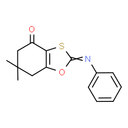 ChemSpider 2D Image | 6,6-dimethyl-2-(phenylimino)-5,7-dihydro-1,3-benzoxathiol-4-one | C15H15NO2S