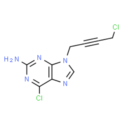 ChemSpider 2D Image | 6-Chloro-9-(4-chloro-2-butyn-1-yl)-9H-purin-2-amine | C9H7Cl2N5