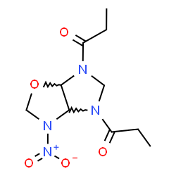 ChemSpider 2D Image | 1,1'-(3-Nitrodihydro-2H-imidazo[4,5-d][1,3]oxazole-4,6(3H,5H)-diyl)di(1-propanone) | C10H16N4O5