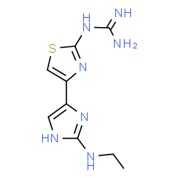 ChemSpider 2D Image | 1-{4-[2-(Ethylamino)-1H-imidazol-4-yl]-1,3-thiazol-2-yl}guanidine | C9H13N7S