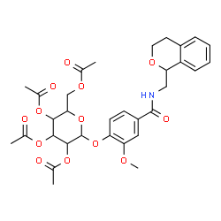 ChemSpider 2D Image | N-(3,4-Dihydro-1H-isochromen-1-ylmethyl)-3-methoxy-4-[(2,3,4,6-tetra-O-acetylhexopyranosyl)oxy]benzamide | C32H37NO13