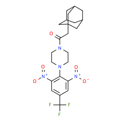 ChemSpider 2D Image | 2-(Adamantan-1-yl)-1-{4-[2,6-dinitro-4-(trifluoromethyl)phenyl]-1-piperazinyl}ethanone | C23H27F3N4O5