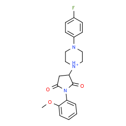 ChemSpider 2D Image | 4-(4-Fluorophenyl)-1-[1-(2-methoxyphenyl)-2,5-dioxo-3-pyrrolidinyl]piperazin-1-ium | C21H23FN3O3