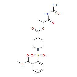ChemSpider 2D Image | 1-(Carbamoylamino)-1-oxo-2-propanyl 1-{[2-(methoxycarbonyl)phenyl]sulfonyl}-4-piperidinecarboxylate | C18H23N3O8S