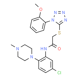 ChemSpider 2D Image | N-[5-Chloro-2-(4-methyl-1-piperazinyl)phenyl]-2-{[1-(2-methoxyphenyl)-1H-tetrazol-5-yl]sulfanyl}acetamide | C21H24ClN7O2S
