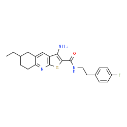 ChemSpider 2D Image | 3-Amino-6-ethyl-N-[2-(4-fluorophenyl)ethyl]-5,6,7,8-tetrahydrothieno[2,3-b]quinoline-2-carboxamide | C22H24FN3OS