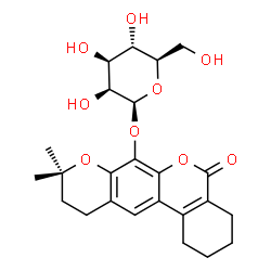 ChemSpider 2D Image | 9,9-Dimethyl-5-oxo-1,3,4,5,10,11-hexahydro-2H,9H-benzo[c]pyrano[3,2-g]chromen-7-yl beta-D-mannopyranoside | C24H30O9