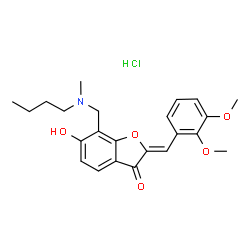 ChemSpider 2D Image | (2Z)-7-{[Butyl(methyl)amino]methyl}-2-(2,3-dimethoxybenzylidene)-6-hydroxy-1-benzofuran-3(2H)-one hydrochloride (1:1) | C23H28ClNO5