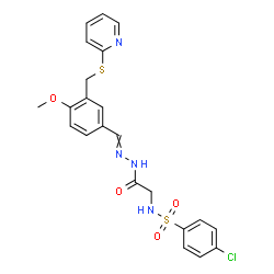 ChemSpider 2D Image | 4-Chloro-N-[2-(2-{4-methoxy-3-[(2-pyridinylsulfanyl)methyl]benzylidene}hydrazino)-2-oxoethyl]benzenesulfonamide | C22H21ClN4O4S2