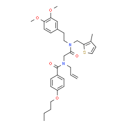 ChemSpider 2D Image | N-Allyl-4-butoxy-N-(2-{[2-(3,4-dimethoxyphenyl)ethyl][(3-methyl-2-thienyl)methyl]amino}-2-oxoethyl)benzamide | C32H40N2O5S