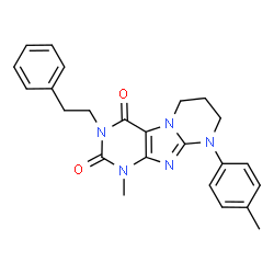 ChemSpider 2D Image | 1-Methyl-9-(4-methylphenyl)-3-(2-phenylethyl)-6,7,8,9-tetrahydropyrimido[2,1-f]purine-2,4(1H,3H)-dione | C24H25N5O2