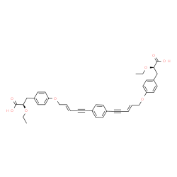 ChemSpider 2D Image | (2R,2'R)-3,3'-{1,4-Phenylenebis[(3E)-3-penten-1-yne-1,5-diyloxy-4,1-phenylene]}bis(2-ethoxypropanoic acid) | C38H38O8