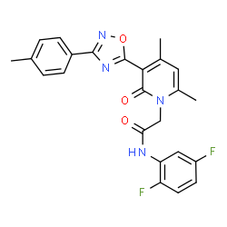 ChemSpider 2D Image | N-(2,5-Difluorophenyl)-2-{4,6-dimethyl-3-[3-(4-methylphenyl)-1,2,4-oxadiazol-5-yl]-2-oxo-1(2H)-pyridinyl}acetamide | C24H20F2N4O3