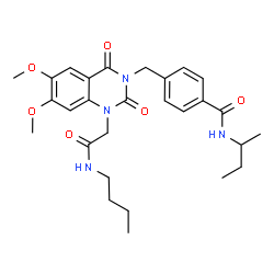 ChemSpider 2D Image | N-sec-Butyl-4-({1-[2-(butylamino)-2-oxoethyl]-6,7-dimethoxy-2,4-dioxo-1,4-dihydro-3(2H)-quinazolinyl}methyl)benzamide | C28H36N4O6