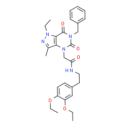 ChemSpider 2D Image | 2-(6-Benzyl-1-ethyl-3-methyl-5,7-dioxo-1,5,6,7-tetrahydro-4H-pyrazolo[4,3-d]pyrimidin-4-yl)-N-[2-(3,4-diethoxyphenyl)ethyl]acetamide | C29H35N5O5