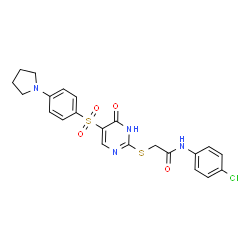 ChemSpider 2D Image | N-(4-Chlorophenyl)-2-[(4-oxo-5-{[4-(1-pyrrolidinyl)phenyl]sulfonyl}-1,4-dihydro-2-pyrimidinyl)sulfanyl]acetamide | C22H21ClN4O4S2