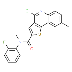 ChemSpider 2D Image | 4-Chloro-N-(2-fluorophenyl)-N,8-dimethylthieno[3,2-c]quinoline-2-carboxamide | C20H14ClFN2OS