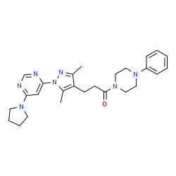 ChemSpider 2D Image | 3-{3,5-Dimethyl-1-[6-(1-pyrrolidinyl)-4-pyrimidinyl]-1H-pyrazol-4-yl}-1-(4-phenyl-1-piperazinyl)-1-propanone | C26H33N7O