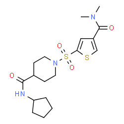 ChemSpider 2D Image | N-Cyclopentyl-1-{[4-(dimethylcarbamoyl)-2-thienyl]sulfonyl}-4-piperidinecarboxamide | C18H27N3O4S2