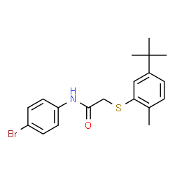 ChemSpider 2D Image | N-(4-Bromophenyl)-2-{[2-methyl-5-(2-methyl-2-propanyl)phenyl]sulfanyl}acetamide | C19H22BrNOS