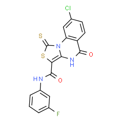 ChemSpider 2D Image | 8-Chloro-N-(3-fluorophenyl)-5-oxo-1-thioxo-4,5-dihydro[1,3]thiazolo[3,4-a]quinazoline-3-carboxamide | C17H9ClFN3O2S2