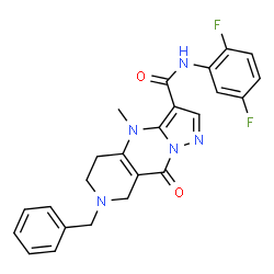 ChemSpider 2D Image | 7-Benzyl-N-(2,5-difluorophenyl)-4-methyl-9-oxo-4,5,6,7,8,9-hexahydropyrazolo[1,5-a]pyrido[4,3-d]pyrimidine-3-carboxamide | C24H21F2N5O2