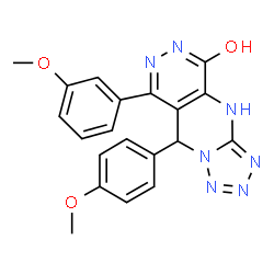 ChemSpider 2D Image | 8-(3-Methoxyphenyl)-9-(4-methoxyphenyl)-1,9-dihydrotetrazolo[1',5':1,2]pyrimido[4,5-d]pyridazin-5(6H)-one | C20H17N7O3