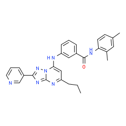 ChemSpider 2D Image | N-(2,4-Dimethylphenyl)-3-{[5-propyl-2-(3-pyridinyl)[1,2,4]triazolo[1,5-a]pyrimidin-7-yl]amino}benzamide | C28H27N7O