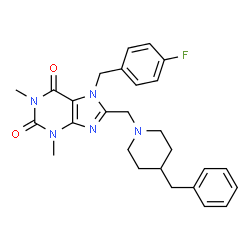 ChemSpider 2D Image | 8-[(4-Benzyl-1-piperidinyl)methyl]-7-(4-fluorobenzyl)-1,3-dimethyl-3,7-dihydro-1H-purine-2,6-dione | C27H30FN5O2