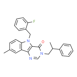 ChemSpider 2D Image | 5-(2-Fluorobenzyl)-8-methyl-3-(2-phenylpropyl)-3,5-dihydro-4H-pyrimido[5,4-b]indol-4-one | C27H24FN3O