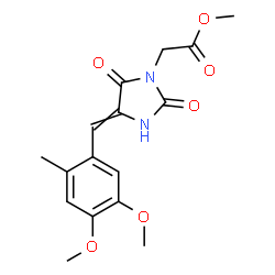 ChemSpider 2D Image | Methyl [4-(4,5-dimethoxy-2-methylbenzylidene)-2,5-dioxo-1-imidazolidinyl]acetate | C16H18N2O6