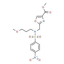 ChemSpider 2D Image | Methyl 2-({(3-methoxypropyl)[(4-nitrophenyl)sulfonyl]amino}methyl)-1,3-oxazole-4-carboxylate | C16H19N3O8S