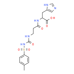 ChemSpider 2D Image | N-{[(4-Methylphenyl)sulfonyl]carbamoyl}-beta-alanylhistidine | C17H21N5O6S