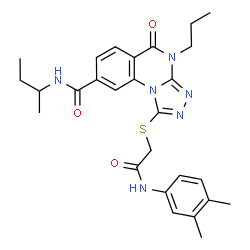ChemSpider 2D Image | N-sec-Butyl-1-({2-[(3,4-dimethylphenyl)amino]-2-oxoethyl}sulfanyl)-5-oxo-4-propyl-4,5-dihydro[1,2,4]triazolo[4,3-a]quinazoline-8-carboxamide | C27H32N6O3S