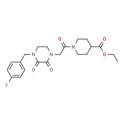 ChemSpider 2D Image | Ethyl 1-{[4-(4-fluorobenzyl)-2,3-dioxo-1-piperazinyl]acetyl}-4-piperidinecarboxylate | C21H26FN3O5