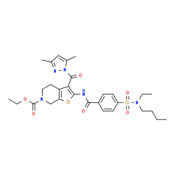 ChemSpider 2D Image | Ethyl 2-({4-[butyl(ethyl)sulfamoyl]benzoyl}amino)-3-[(3,5-dimethyl-1H-pyrazol-1-yl)carbonyl]-4,7-dihydrothieno[2,3-c]pyridine-6(5H)-carboxylate | C29H37N5O6S2