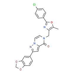 ChemSpider 2D Image | 2-(1,3-Benzodioxol-5-yl)-5-{[2-(4-chlorophenyl)-5-methyl-1,3-oxazol-4-yl]methyl}pyrazolo[1,5-a]pyrazin-4(5H)-one | C24H17ClN4O4