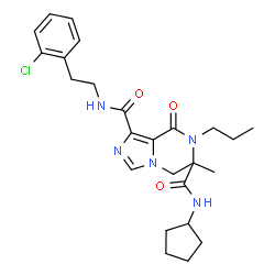 ChemSpider 2D Image | N~1~-[2-(2-Chlorophenyl)ethyl]-N~6~-cyclopentyl-6-methyl-8-oxo-7-propyl-5,6,7,8-tetrahydroimidazo[1,5-a]pyrazine-1,6-dicarboxamide | C25H32ClN5O3