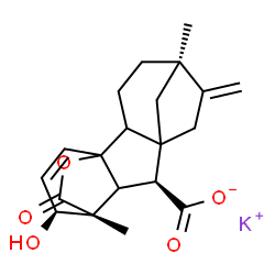 ChemSpider 2D Image | Potassium (5R,9S,11R,12S)-12-hydroxy-5,11-dimethyl-6-methylene-16-oxo-15-oxapentacyclo[9.3.2.1~5,8~.0~1,10~.0~2,8~]heptadec-13-ene-9-carboxylate | C20H23KO5