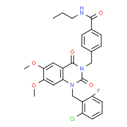 ChemSpider 2D Image | 4-{[1-(2-Chloro-6-fluorobenzyl)-6,7-dimethoxy-2,4-dioxo-1,4-dihydro-3(2H)-quinazolinyl]methyl}-N-propylbenzamide | C28H27ClFN3O5