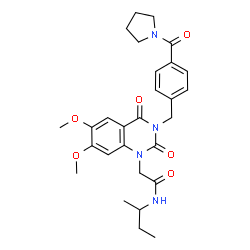ChemSpider 2D Image | N-sec-Butyl-2-{6,7-dimethoxy-2,4-dioxo-3-[4-(1-pyrrolidinylcarbonyl)benzyl]-3,4-dihydro-1(2H)-quinazolinyl}acetamide | C28H34N4O6