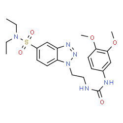 ChemSpider 2D Image | 1-(2-{[(3,4-Dimethoxyphenyl)carbamoyl]amino}ethyl)-N,N-diethyl-1H-benzotriazole-5-sulfonamide | C21H28N6O5S