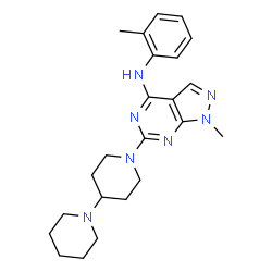 ChemSpider 2D Image | 6-(1,4'-Bipiperidin-1'-yl)-1-methyl-N-(2-methylphenyl)-1H-pyrazolo[3,4-d]pyrimidin-4-amine | C23H31N7