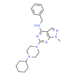 ChemSpider 2D Image | N-Benzyl-6-(4-cyclohexyl-1-piperazinyl)-1-methyl-1H-pyrazolo[3,4-d]pyrimidin-4-amine | C23H31N7