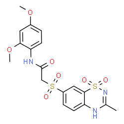 ChemSpider 2D Image | N-(2,4-Dimethoxyphenyl)-2-[(3-methyl-1,1-dioxido-2H-1,2,4-benzothiadiazin-7-yl)sulfonyl]acetamide | C18H19N3O7S2